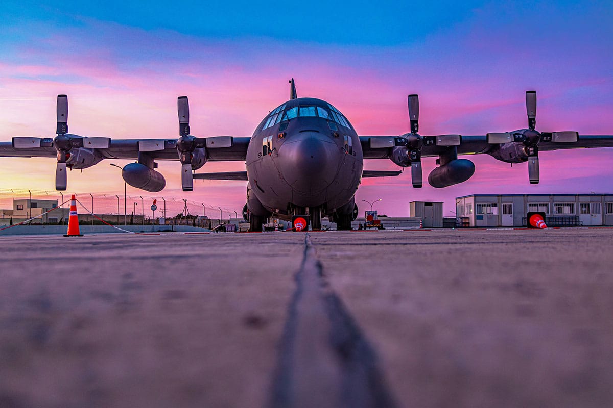 Airplane with a pinkish background